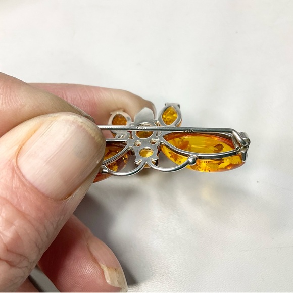 Sterling Silver Amber Butterfly Brooch Poland - Picture 6 of 8